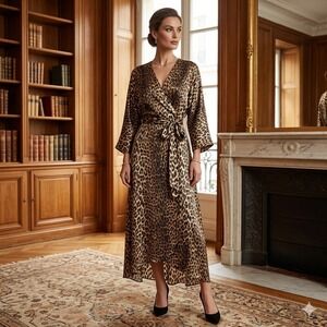 No. 6 Store Leopard Print 100% Silk Wrap Dress Leopard Print USA Luxury